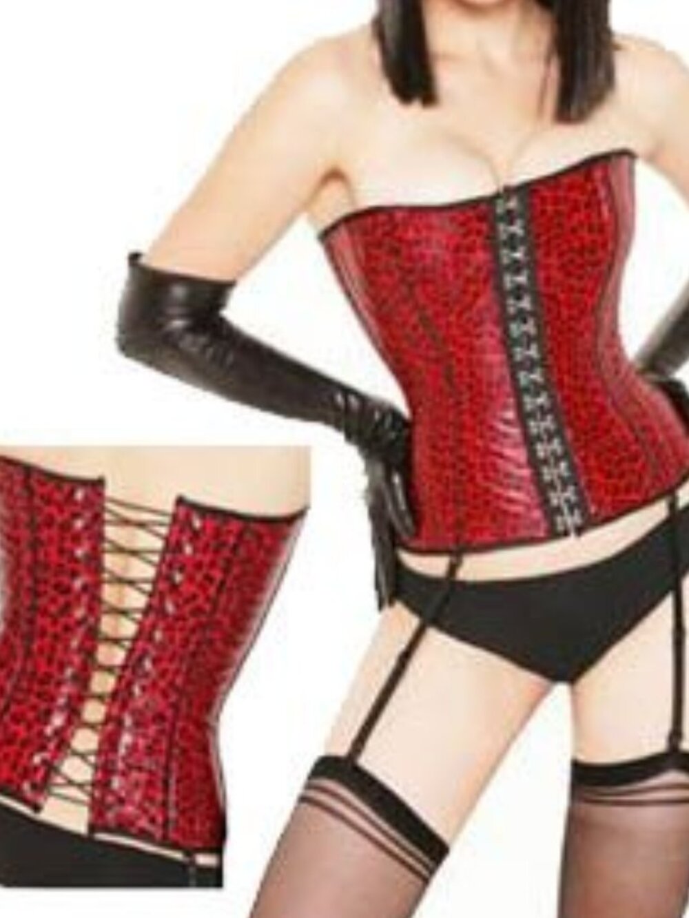 Red Vinyl Animal Print Corset Set - NEW